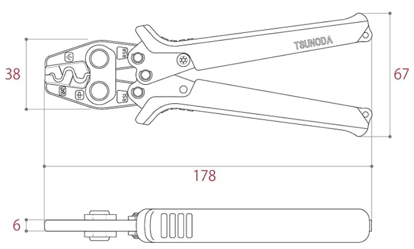 ツノダ（TSUNODA）ミニ圧着工具　寸法画像